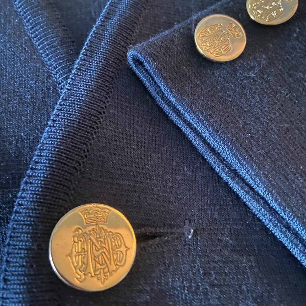 St. Croix Knits for Taffy's Navy Blue 100% Wool Blazer Cardigan - Picture 2 of 3